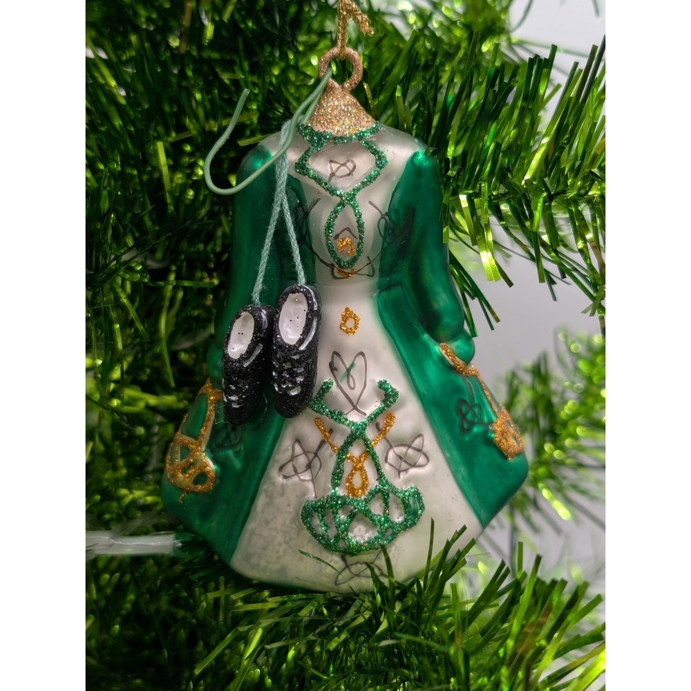 Irish Dancer Solo Dress Blown Glass Ornament Celtic Knot Ghillies Shoe Decor